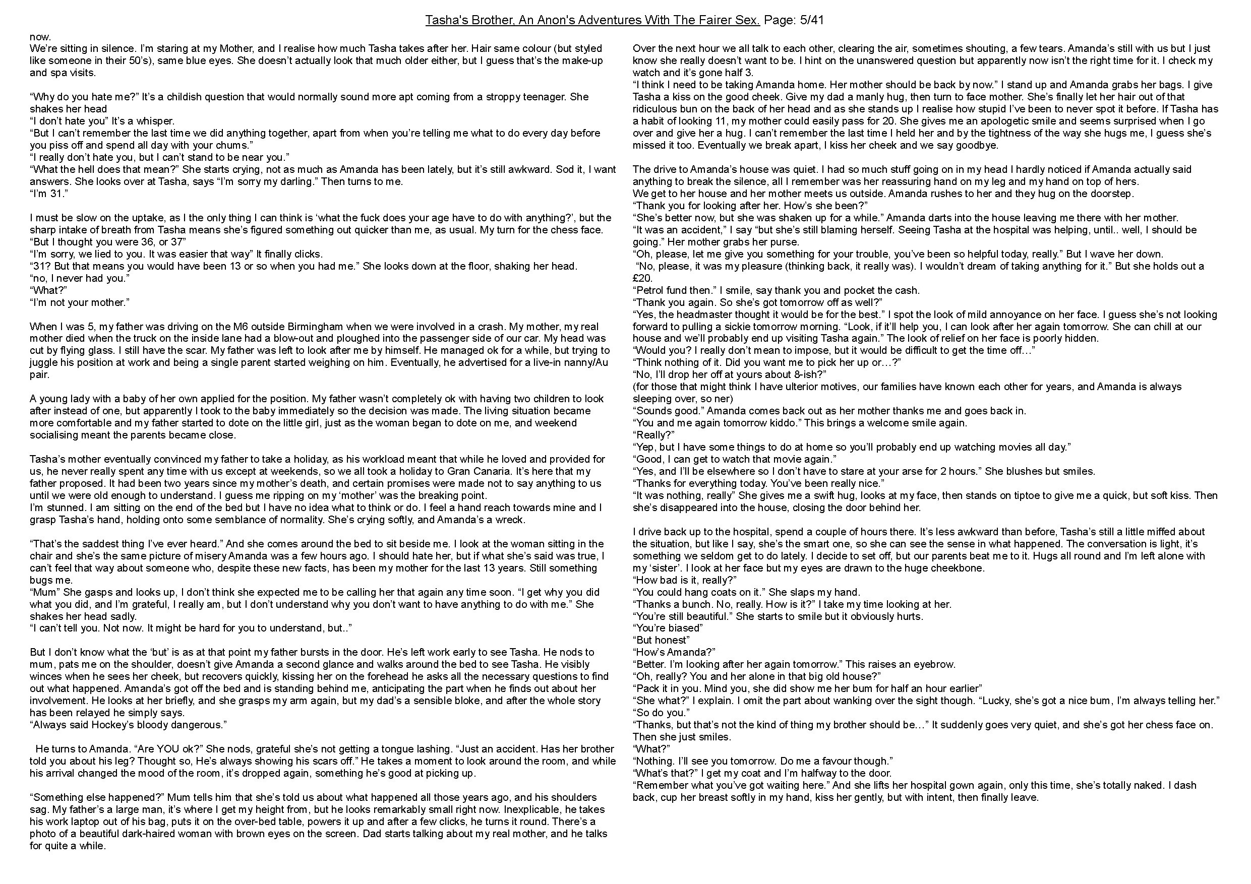 Anon's sister comes into the shower with him. Anon's meets her friend, and discovers family secrets.